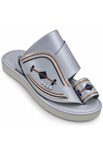 Generic Men's Grey Embroidered Sandals – Traditional Design Casual Slip-On Co...