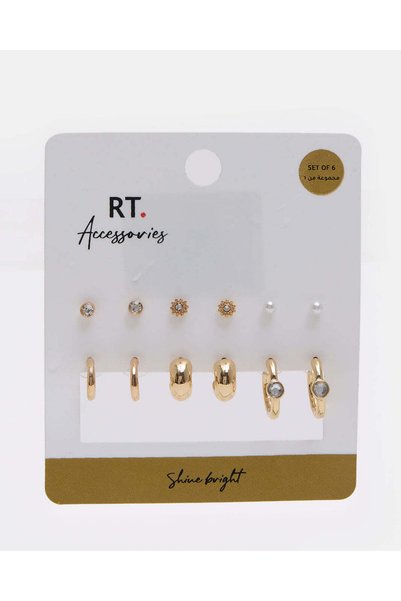 REDTAG Women Gold Embellished Earrings Set (6 Pair)
