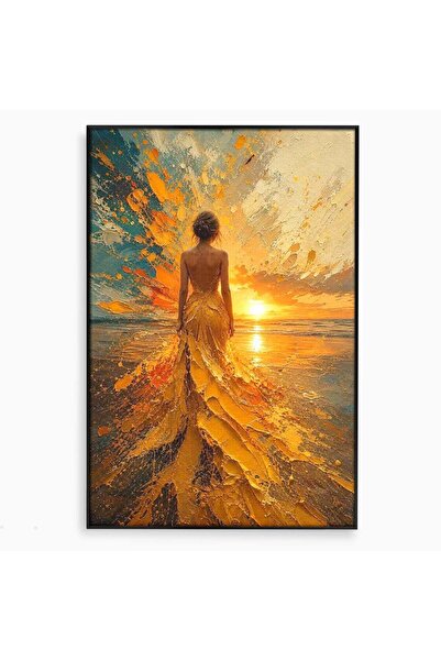 Luxcanva Tablou Canvas Femeie La Apus 40x60 cm cu Rama Negru Zare Divin Mare