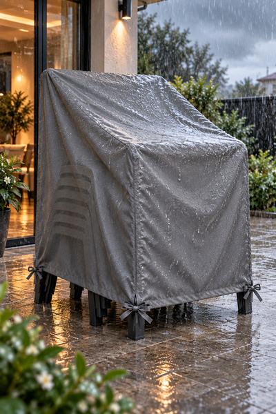 COCEM GRİ SANDALYE KORUMA ÖRTÜSÜ BRANDA SU GEÇİRMEZ 4 MEVSİM BAHÇE KORUMA ÖRTÜ BRANDA 120/64/64 Cm