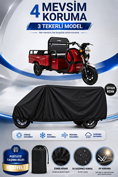 Motobros VOLTA APT4 Kırmızı Model Uyumlu 3 Tekerlekli Elektrikli Araç Brandası Siyah Su Geçirmez UV Korumalı 4 Mevsim Motosiklet Branda
