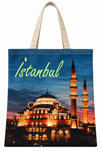 TRENDHİLL Istanbul Mosque Pattern Printed Cotton Tote Bag 35X40Cm -Bc15