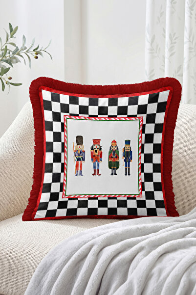 Realhomes Checkerboard Patterned Throw Pillow Cover with Four Soldier Figures...