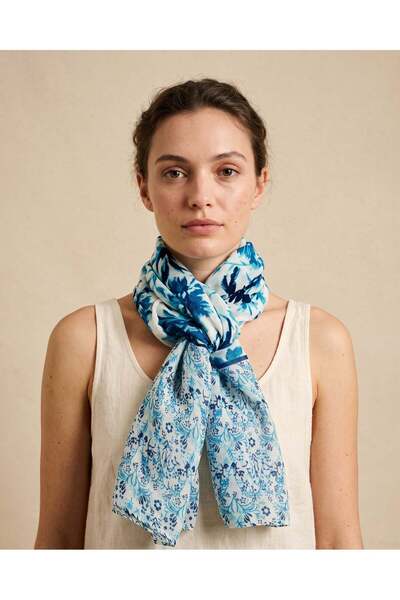 REDTAG Women Blue And White Floral Printed Scarf