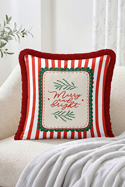 Realhomes Merry and Bright Written Pine Branch Motif Red and White Striped Fr...