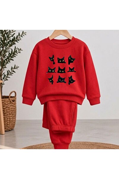 playwear Team Sweatshirt Kara Cats Printed Girls' Boys' Crew Neck