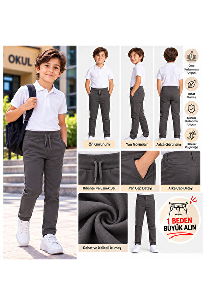 HER ŞEY NOTA www.herseynota.com Boys' Ribbed Waist Canvas School Trousers – C...