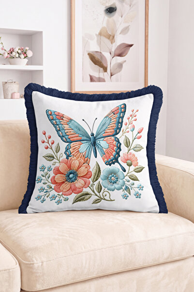 Realhomes Colorful Butterfly and Floral Botanical Pattern Decorative Fringe-T...