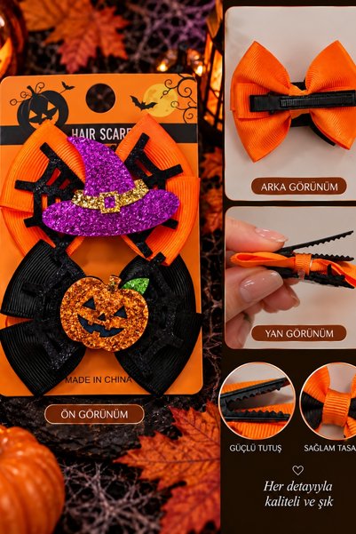 BearPear Halloween Cadılar Bayramı Kız Çocuk Saç Tokası 2'li Set - Kurukafa &...