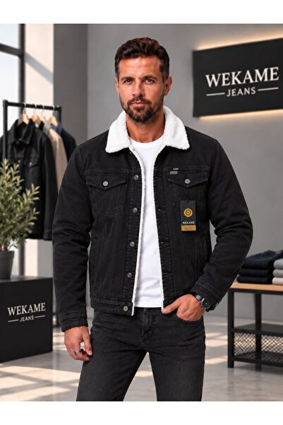 WKM Men's Casual Regular Fit Fur Lined Denim Jacket