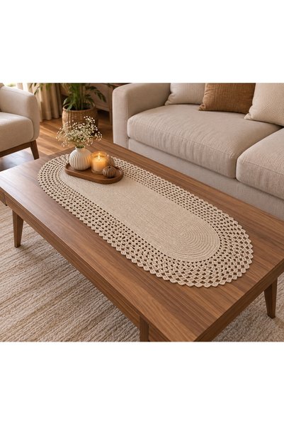 Talinhandmade Knitted Detailed Runner Table and Coffee Table Cover, Decorativ...