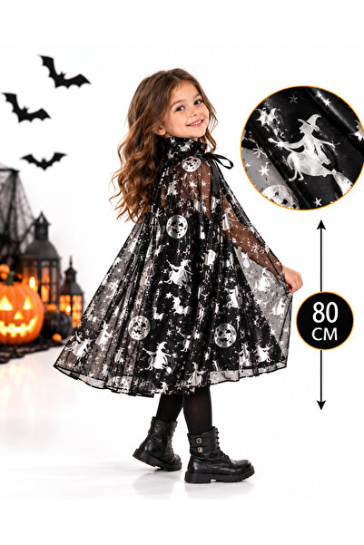 party mix Halloween Children's Cape 80 cm Black with Silver Print Halloween C...