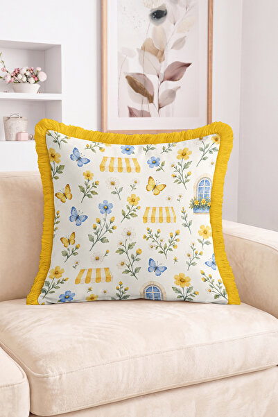 Realhomes Floral Butterfly Window and Yellow Awning Patterned Fringed-Tassele...