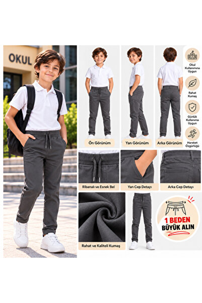 HER ŞEY NOTA www.herseynota.com Boys' Ribbed Waist Canvas School Trousers – C...