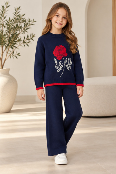 SERAPA Girl's Knitwear Set with Rose Pattern, 50% Cotton, 50% Acrylic, Knitte...