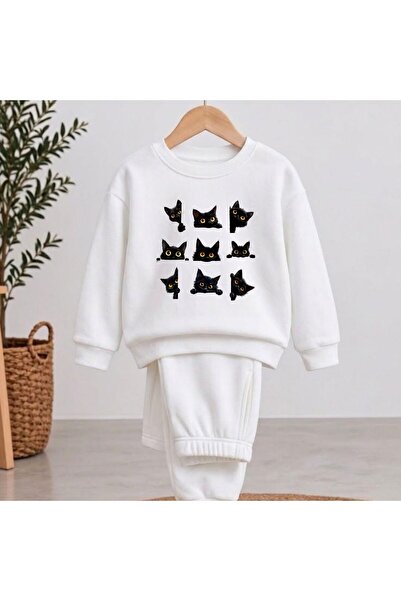 playwear Team Sweatshirt Kara Cats Printed Girls' Boys' Crew Neck