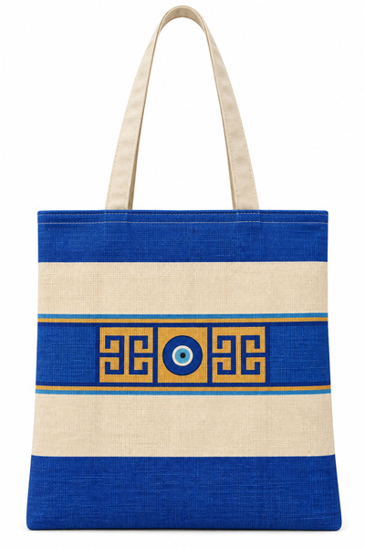 TRENDHİLL Evil Eye Bead Pattern Printed Cotton Cloth Bag 35X40Cm -Bc7