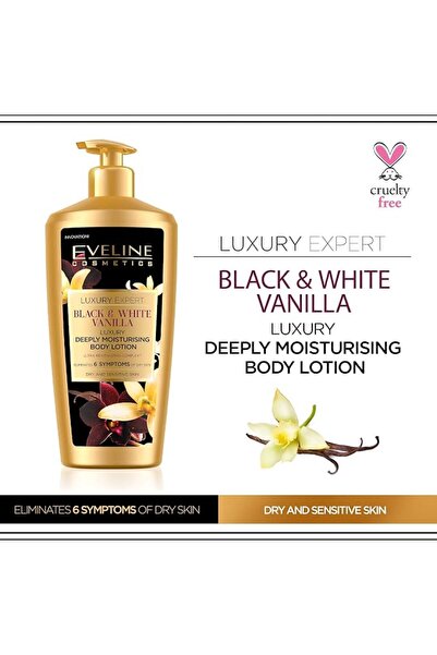 Eveline Cosmetics لوشن إيفلين الفاخر للجسم بالفانيليا السوداء والبيضاء للترطيب العميق 350 مل