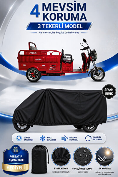 Motobros FALCON JULIA 9000 Uyumlu 3 Tekerlekli Elektrikli Araç Brandası Siyah Su Geçirmez UV Korumalı 4 Mevsim Motosiklet Branda