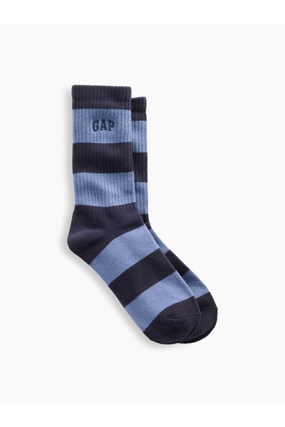 GAP Erkek Mavi Rugby Çizgili Logo Crew Çorap