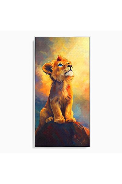 Luxcanva Tablou Canvas Pui De Leu Privind Spre Cer 60x120 cm cu Rama Argintiu...