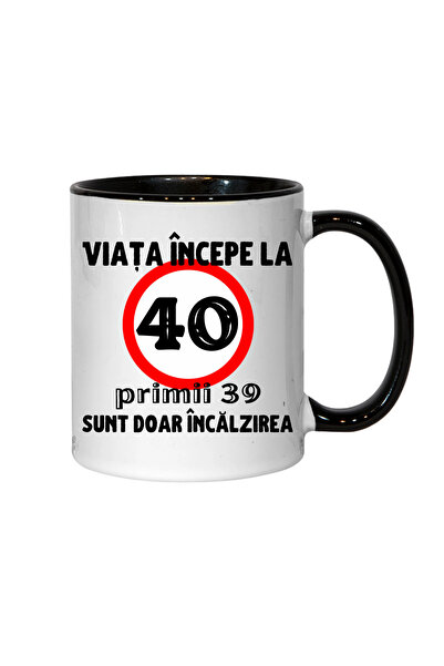INOVATIX Cana personalizata - Viata incepe la 40 de ani, negru interior, 330 ml