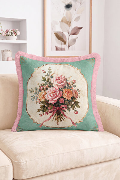 Realhomes Vintage Rose Bouquet and Floral Pattern Fringe-Tassel Throw Pillow ...