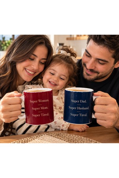 Genel Markalar Super Mom & Super Dad Çift Kupa Seti – Anne Baba İçin Esprili ...
