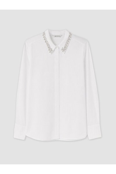 LC Waikiki TexX Store Kalitesi LCW EVERYDAY Beyaz Taşlı Poplin Kadın Gömlek