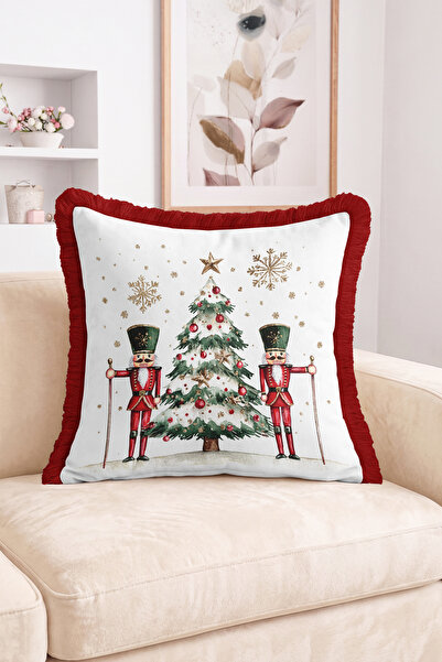 Realhomes Christmas Pine Tree and Lead Soldier Figure Fringed-Tasseled Throw ...