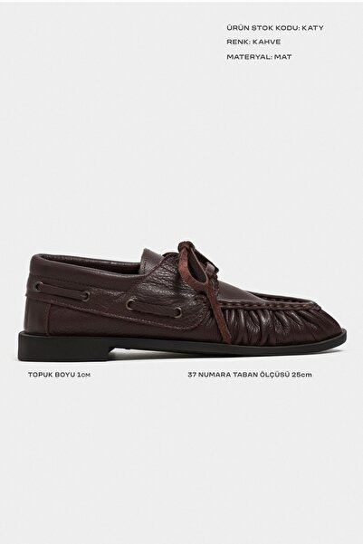 NİŞANTAŞI SHOES Katy Kahve Hakiki Mat Deri Saraç Büzgü Detay Marin Kadın Loafer