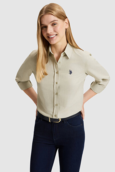 U.S. Polo Assn. Kadın Açık Haki Uzun Kollu Basic Gömlek 50324791-VR183