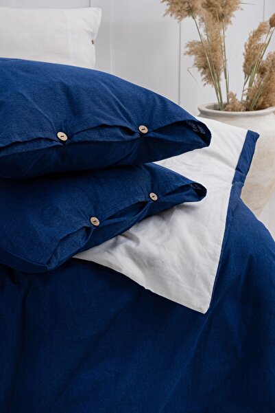 Uyum-Navy Blue/Cream Çift Kişilik Nevresim Takımı (Lastikli Çarşaflı)