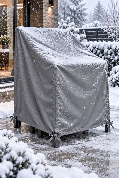 COCEM GRİ SANDALYE KORUMA ÖRTÜSÜ BRANDA SU GEÇİRMEZ 4 MEVSİM BAHÇE KORUMA ÖRTÜ BRANDA 120/64/64 Cm
