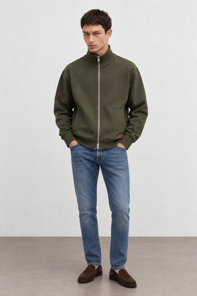 Manche Men's Sweatshirt Jacket with Stand Collar and Zipper |