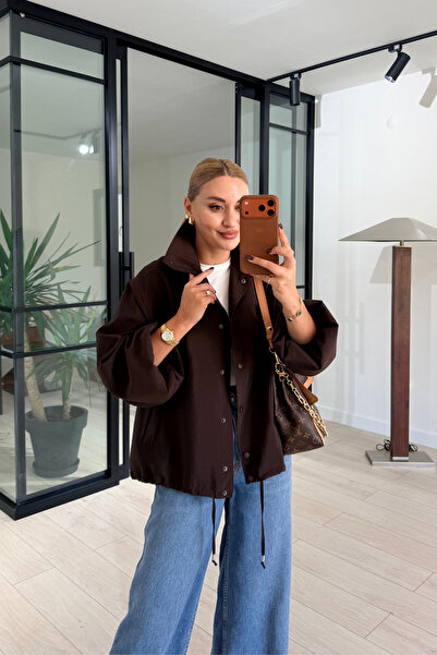 Sezgi Tekin High Collar Lined Brown Jacket