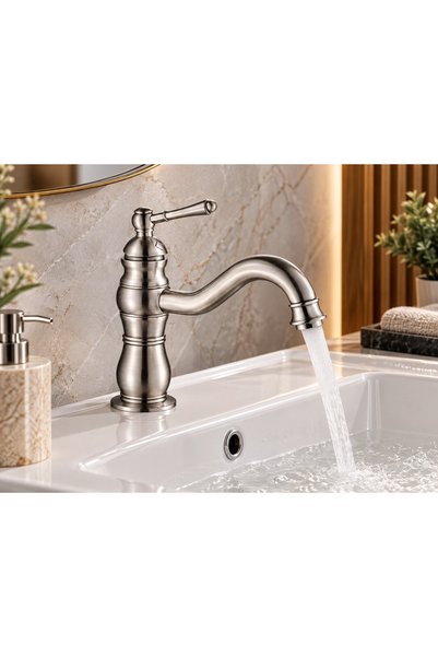 yedix yapı صنبور حوض ريترو إينوكس باللون الفضي غير اللامع