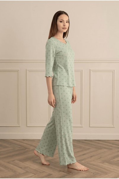 Sevim Kadın Kapri Kol Jakarlı Yeşil Pijama Takımı C7T3N281