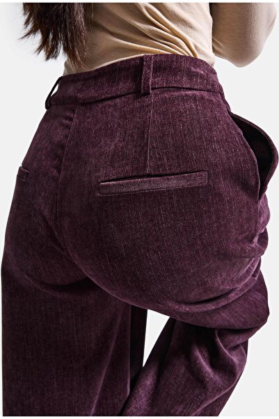 it's basic Kadın Bordo w6-52 Straight Crop Pürüzsüz Velvet Kadife Kumaş Pantolon