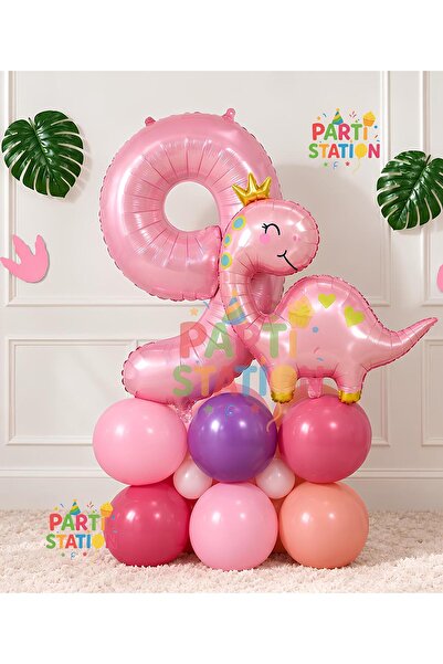 Parti Station Cute Pink Dinosaur Concept 9 Years Old - 10 Piece Birthday Ball...