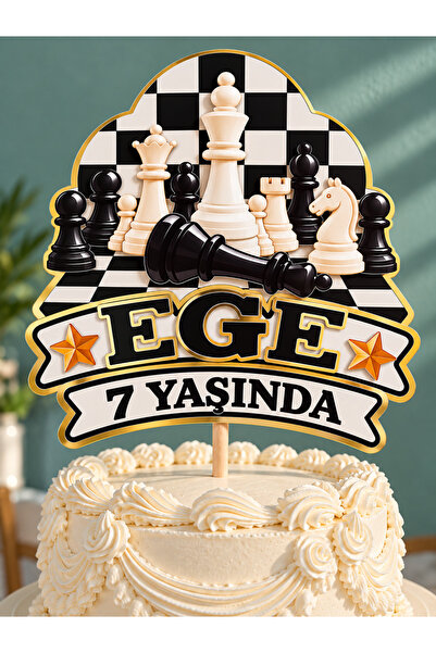 Satranç Temalı Kişiye Özel Pasta Süsü | İsimli Özel Pasta Süsü | Satranç Konseptli Doğum Günü Parti Süsü | Kişiye Özel Pasta Topper