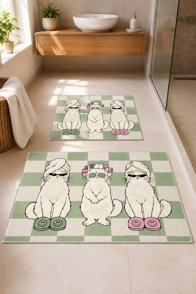 DEKOMOD Decorative Digital Printed Set of 2 Bath Mat Non-Slip Base Toilet Set