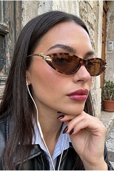 Chunky Frame Bottevia Ultra Hafif Uv400 Filtreli Kadın Cat Eye Gold Leopar Çerçeveli Kahverengi Güneş Gözlüğü