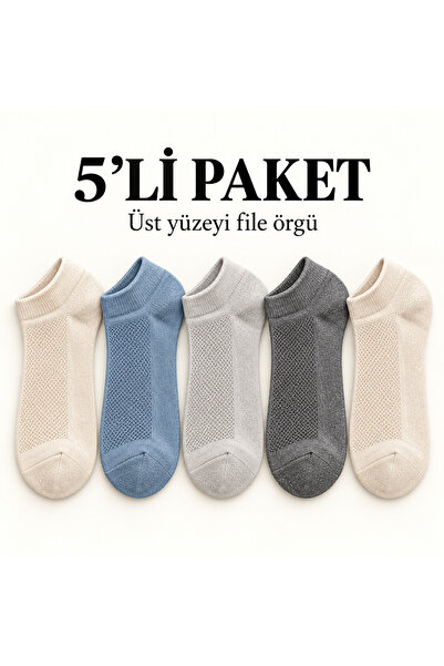 Erkek 5li file örgü sneaker çorap