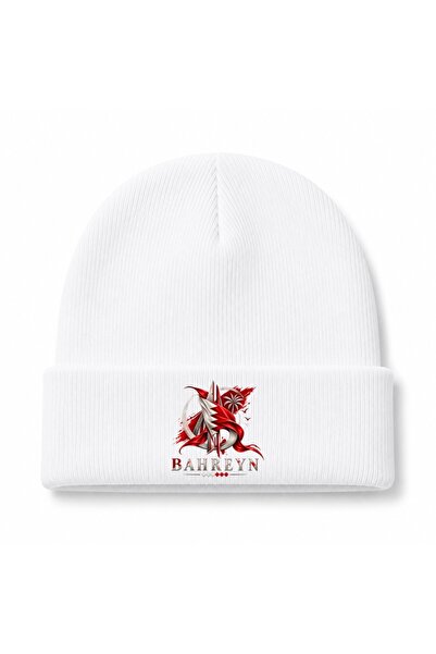Rabona Fashion Bahrain Crimson Emblem Flag & Palm Graphic Beanie