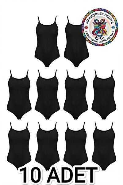 Seher Yıldızı 10-Pack Women's Cotton Lycra Bodysuit with String Straps and Bo...