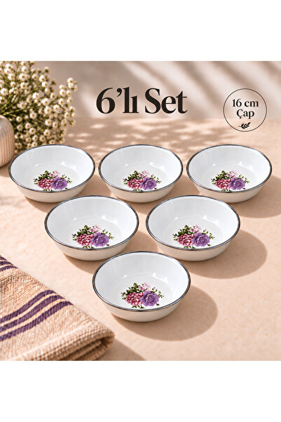 Zarif İnci 6 LI SET Emaye Muhallebi Tabak 16 Cm Desenli Yemek Kahvaltı Tabak ...