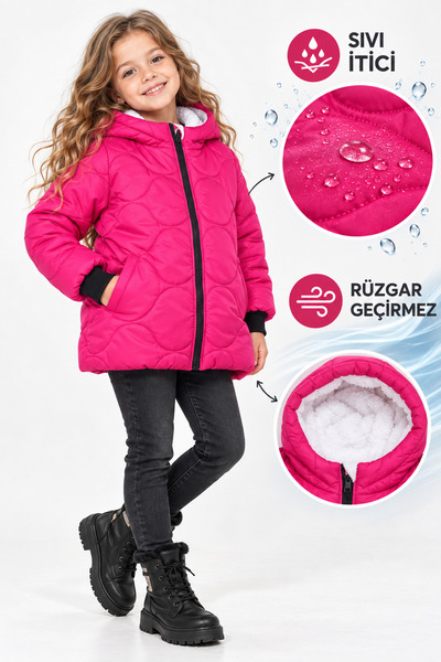 tinytrends Kız Çocuk Su İtici Ve Rüzgar Geçirmez İçi Kürklü Kapüşonlu Mont