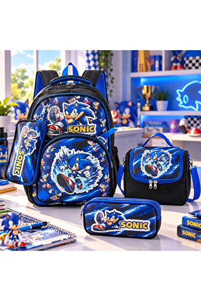 Sonic Erkek Çocuk 3’lü Okul Çantası Seti Sırt Çantası Beslenme Çantası Kalem Kutusu