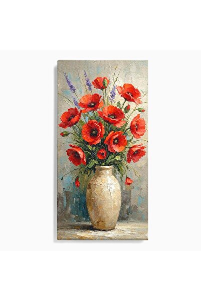 Luxcanva Tablou Canvas Vaza Cu Maci Rosii 60x120 cm pe Sasiu Lemn Planta Flor...